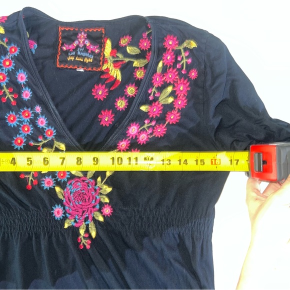 Johnny Was JW Los Angeles Embroidered Black Tunic Dress Large Cotton Boho Floral - Picture 9 of 12